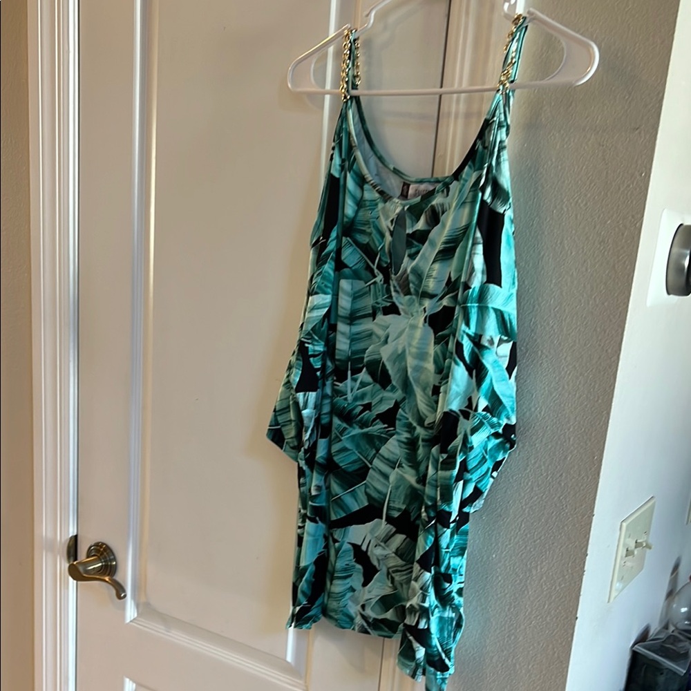 Jennifer Lopez Tropical Leaf Print Dress